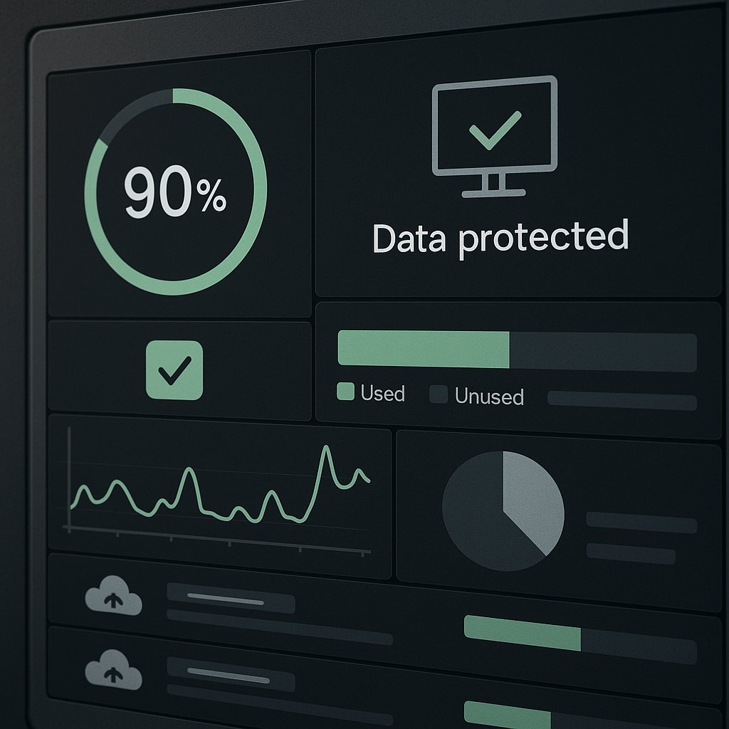 Backup and recovery system interface showing data protection status